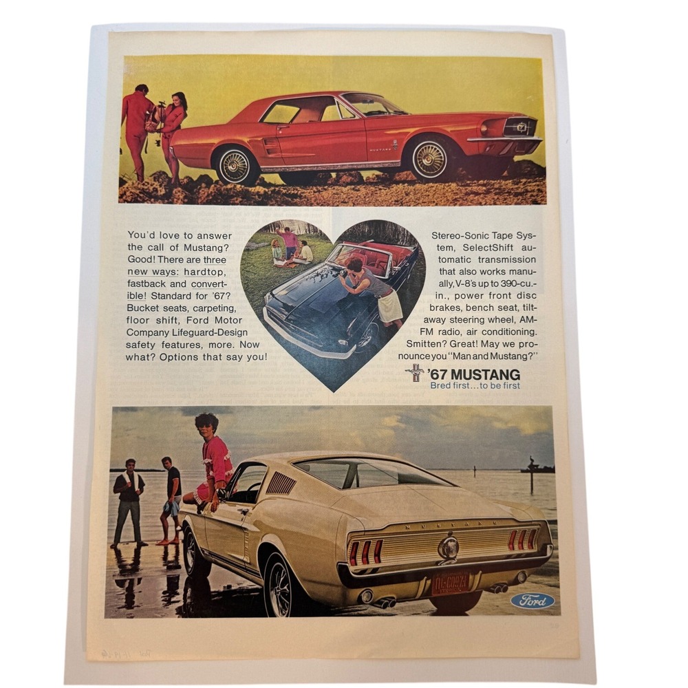 Vintage 1967 Ford Mustang Print Ad Original 60s Muscle Car Fastback Hardtop